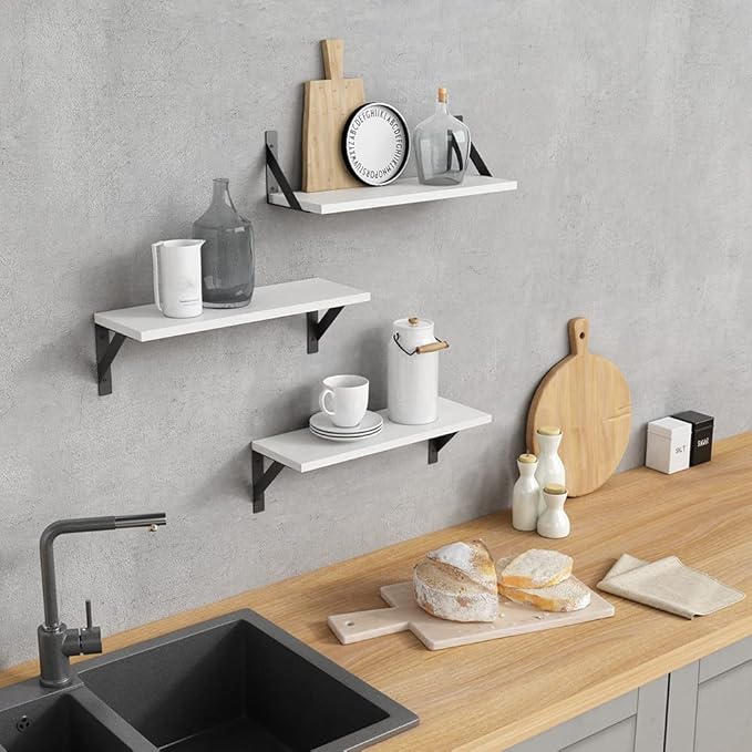 Forbena White Floating Shelves for Wall Decor Set of 3, 17 x 6 Inches Bathroom