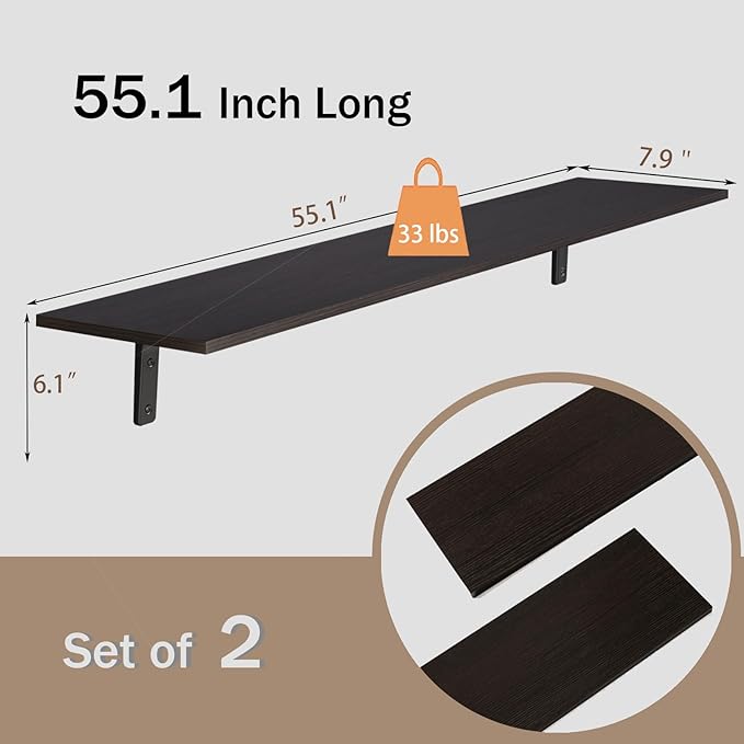 DINZI LVJ Long Wall Shelves, 55.1Inch Floating Shelves Wall Mounted, Extra