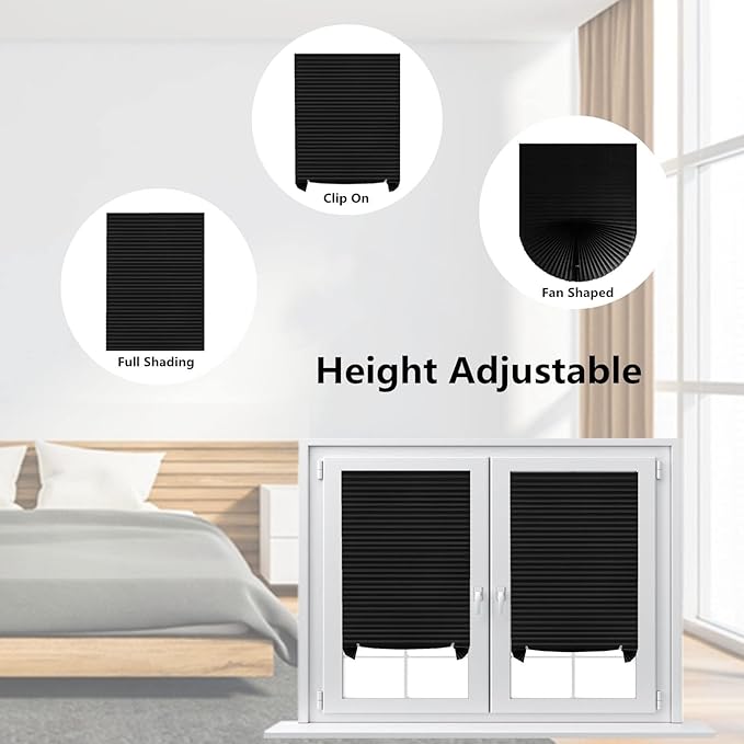 Window Blinds Cordless Blackout No Drill Cut to Size Clip On Stick On Self