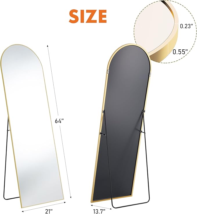 Sweetcrispy 64"x21" Arched Full Length Mirror, Leaning or Standing Full Body