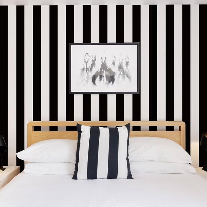 Jeweluck Black and White Wallpaper Peel and Stick Wall Paper 17.7”x118.1” Black
