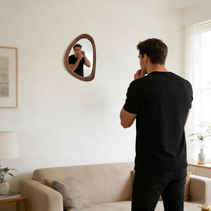 MAGFLERUM Irregular Wall Mirror, 15 * 10 inch Asymmetrical Wood Mirrors