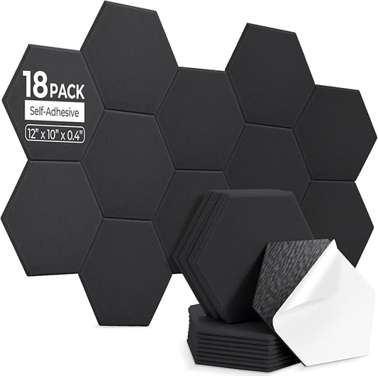 18 Pack Hexagon Acoustic Panels, Self-Adhesive Acoustic Wall Panels