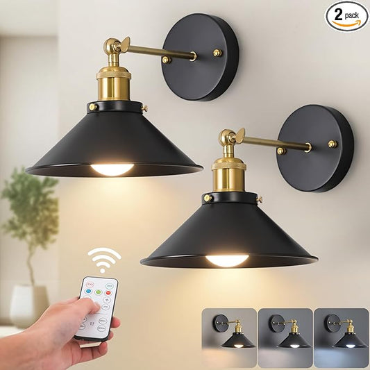 Bailoch Black & Gold Vintage Rechargeable Battery Operated Wall Sconces