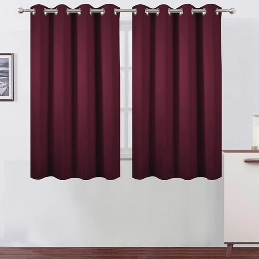 LEMOMO Blackout Curtains 66 x 54 Inch Long Burgundy Red Curtains Set of 2