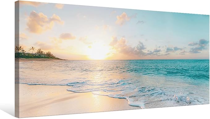 Goldfoilart Ocean Beach Sunset Canvas Wall Art