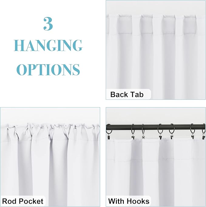 RYB HOME White Short Curtains, Room Darkening Drapes Thermal Insulated Small