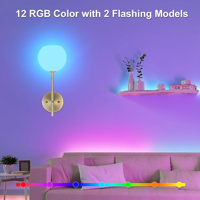 Brass Battery Operated Wall Sconces Set of 2, Rechargeable Wireless Wall Lights