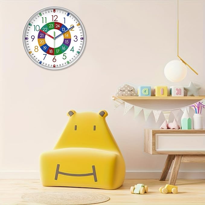 XFM Wall Clock for Kids 16 Inch Kids Teaching Wall Clocks Battery Operated