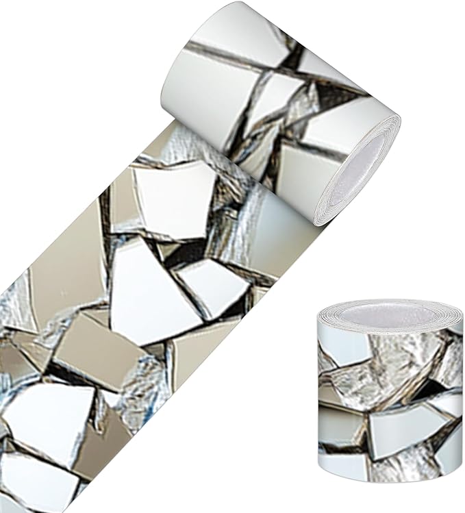 HOMETITUTE Wallpaper Border Peel and Stick Wall Decor PVC Mosaic Mirror Look