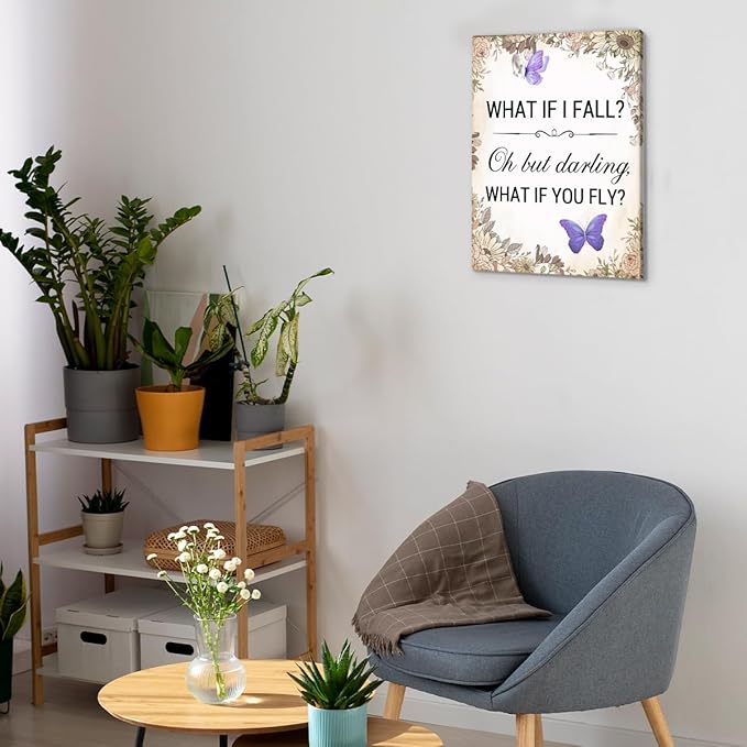 Inspirational Purple Butterfly Wall Art Decor, What If You Fly Motivational
