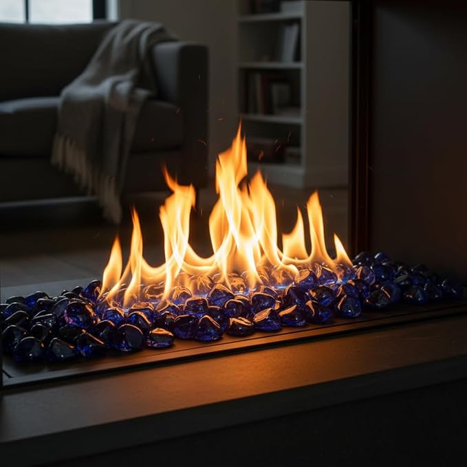 Mr. Fireglass 10 Pounds Diamond Fire Glass, 1 inch High Luster Reflective Fire Pit Glass Rocks for Propane & Natural Gas Fire Pits Fireplace & Lanscape, Cobalt Blue