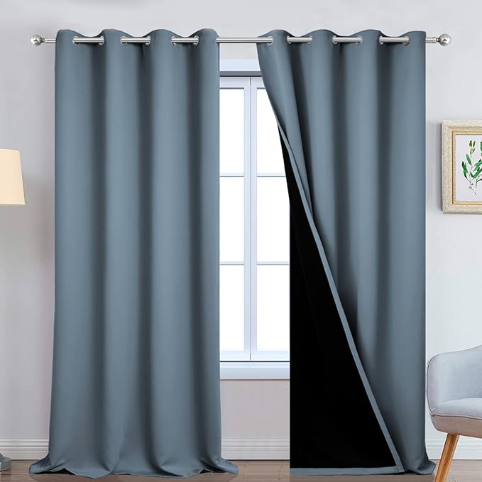 Yakamok 100% Blackout Lined Panels, Room Darkening Thermal Insulated Blackout