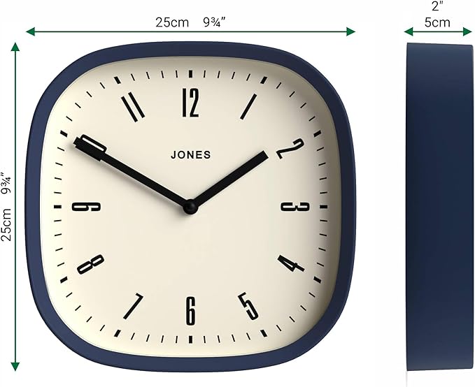 JONES CLOCKS® Marvel Wall Clock | Modern Retro Rounded Square Clock | 10 inch |