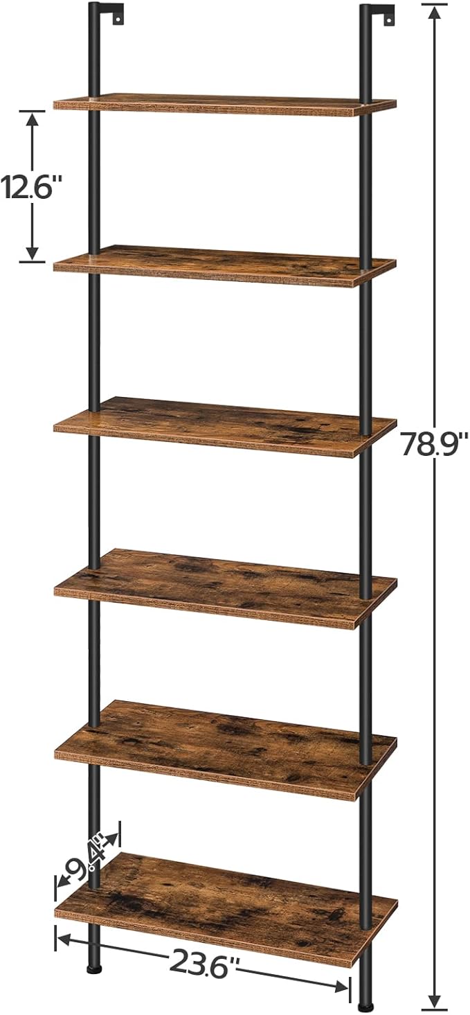 HOOBRO DIY Ladder Shelf, 6-Tier Wall Mounted Bookshelf, Office Vertical Bookcase