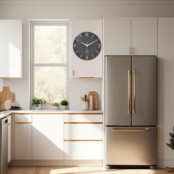 XFM Modern Wall Clock 14 Inch Silent Wall Clocks Battery Operated Grey Simple