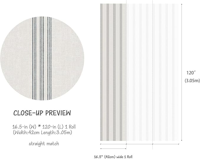 RollsRolla Modern Navy and White Striped Peel and Stick Wallpaper, French