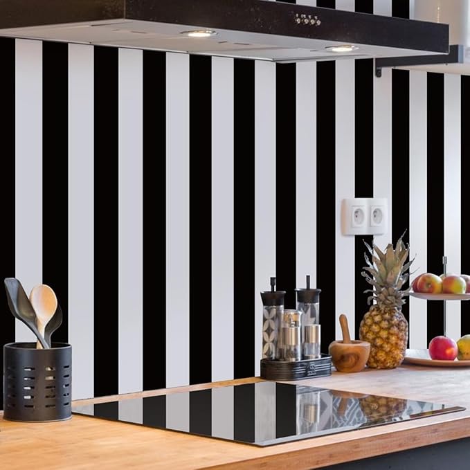 Jeweluck Black and White Wallpaper Peel and Stick Wall Paper 17.7”x393.7” Black