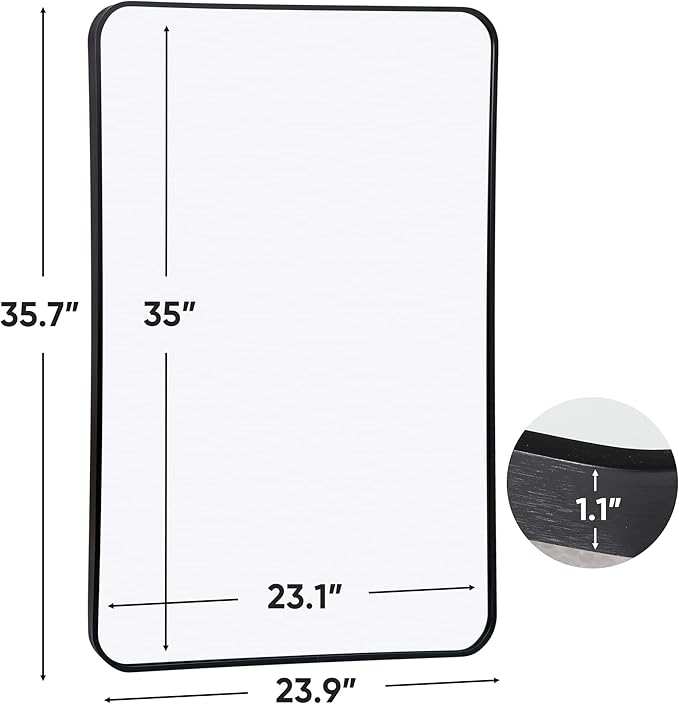 ZenStyle Black Metal Framed Rectangular Wall Mirror 24" x 36" Bathroom Mirror