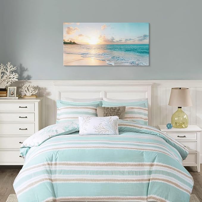 Goldfoilart Ocean Beach Sunset Canvas Wall Art
