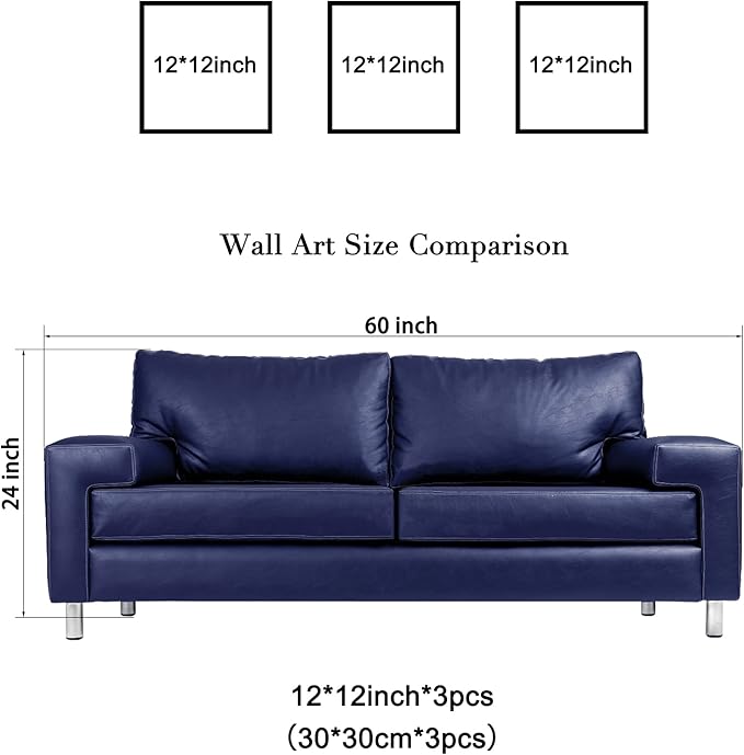 Wieco Art Blue Abstract Flowers 3 Panels Giclee Canvas Prints Wall Art Modern