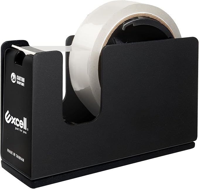 Excell EX-11125BK Dualcore Desktop Tape Dispenser (1"+3" Core) with Sturdy Metal Base, Tape Dispenser Desk for Home, Office, Shop, Retail Store and Warehouse Wrapping