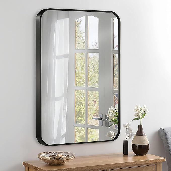 20x30 Inch Black Wall Mirror for Bathroom, Brushed Metal Framed Mirror