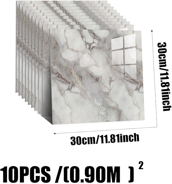 10pcs Peel and Stick Tile Shower Waterproof Marble Tiles Wall Panels,