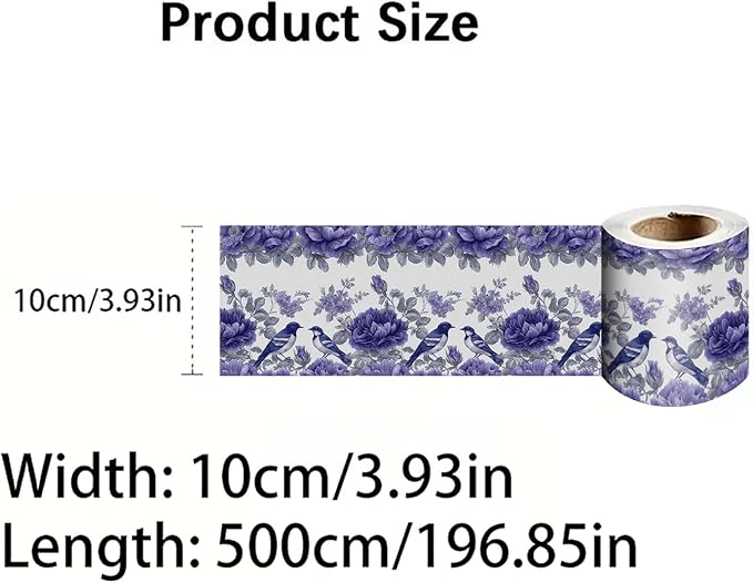 Blue Purple Floral Bird Wallpaper Border 196x4 Inch Peel and Stick Wall Border
