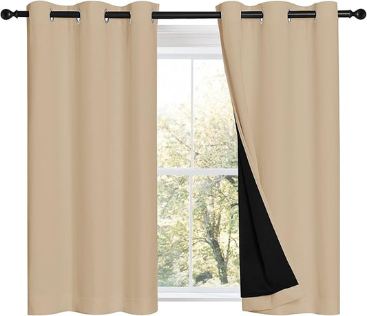 NICETOWN Biscotti Beige Bedroom Full Blackout Curtain Panels, Super Thick