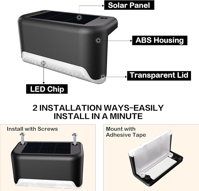 BKBB PPBB Solar Deck Lights Outdoor, 12 Pcs Solar Step Lights, Waterproof LED Solar Lights for Outdoor Stairs, Step, Fence, Yard, Patio, Railing, Garden and Pathway