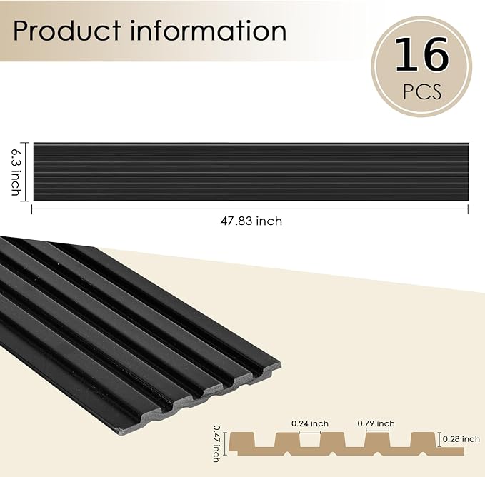 16-Pack 3D Slat Wall Panels — Soundproof Faux Wood Panels