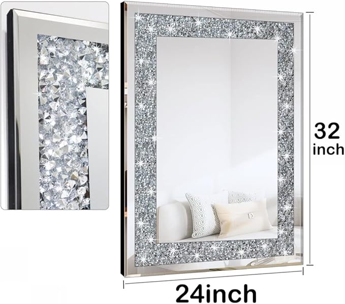 QMDECOR Crystal Crush Diamond Rectangle Silver Mirror