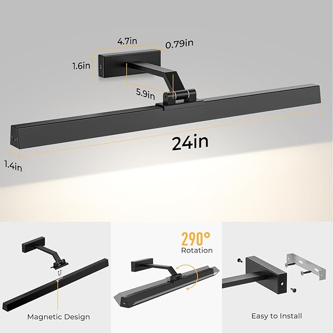 Afyuol Picture Lights for Wall, Battery Operated Picture Light 24in Gallery