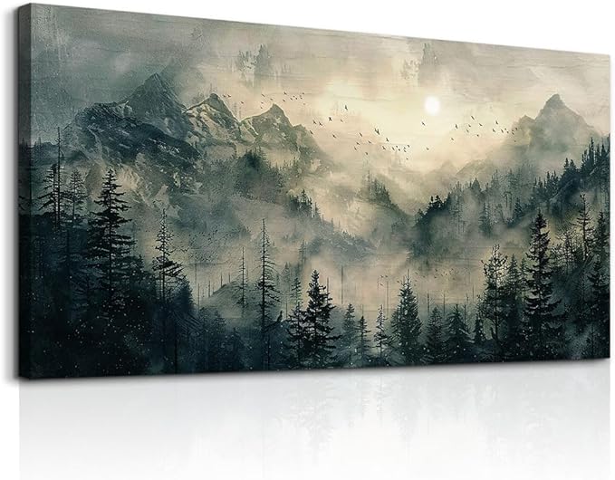 FUHAIHUA Canvas Wall Art For Living Room Framed Wall Decor For Bedroom Modern Office Wall Decoration Forest Fog Landscape Paintings Farmhouse Pictures Artwork Room Aesthetic Home Decor 20x40 In