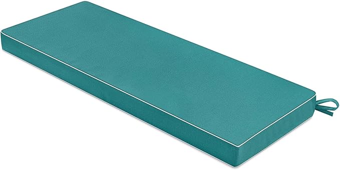 MIULEE Turquoise Outdoor Bench Cushion Set of 1, 48x18x3 Inch Waterproof Patio Seat Cushions for Swing and Outdoor Furniture Couch Sofa, 3 Year Color Fastness High Density Foam with Adjustable Ties