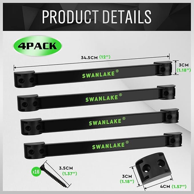 SWANLAKE GARDEN TOOLS 4-Piece 12" Magnetic Tool Holder Storage Organizer, Wall Mount Rack Garage Organization, Magnetic Strip for Garage Organization