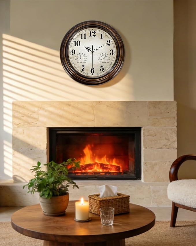 Vintage Wall Clock 13 Inch Quartz Silent Non-Ticking Analog Clock