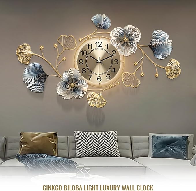 Large Metal Wall Clocks with Led Light, Silent Creative Decorative Clock