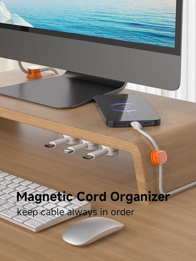 Magnetic Cable Clips, Adjustable Cord Holder Management, Adhesive Wire Keeper Organizer for Home Office Desk Phone PC Car Wall Desktop Nightstand Appliance (9-PCS White & Orange)
