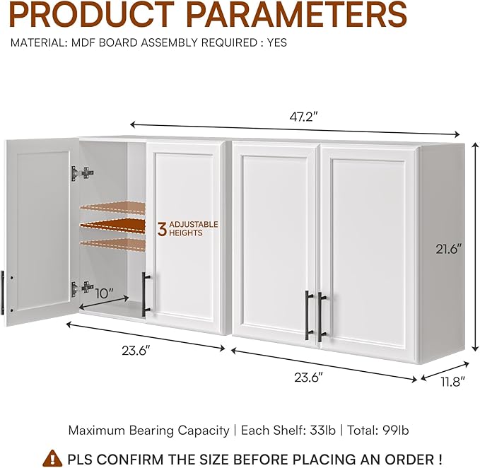 FIMELLO 47.2" W Laundry Room Cabinets Wall Mounted, Laundry Wall Cabinet