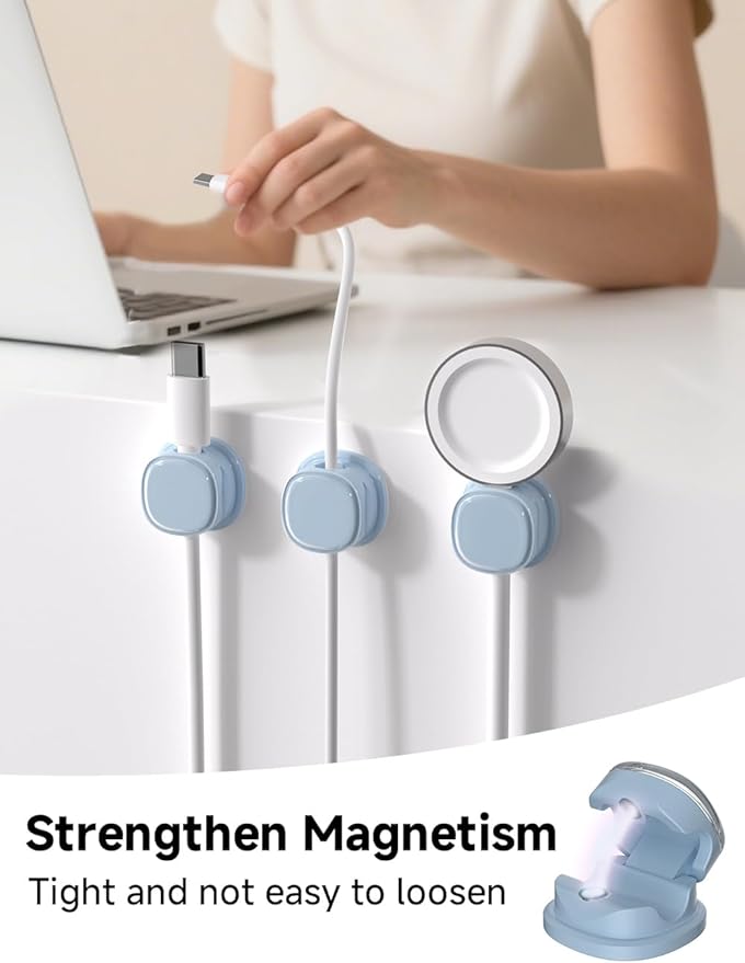 Magnetic Cable Clips, Adjustable Cord Holder Management, Adhesive Wire Keeper Organizer for Home Office Desk Phone PC Car Wall Desktop Nightstand Appliance (9-PCS Blue)