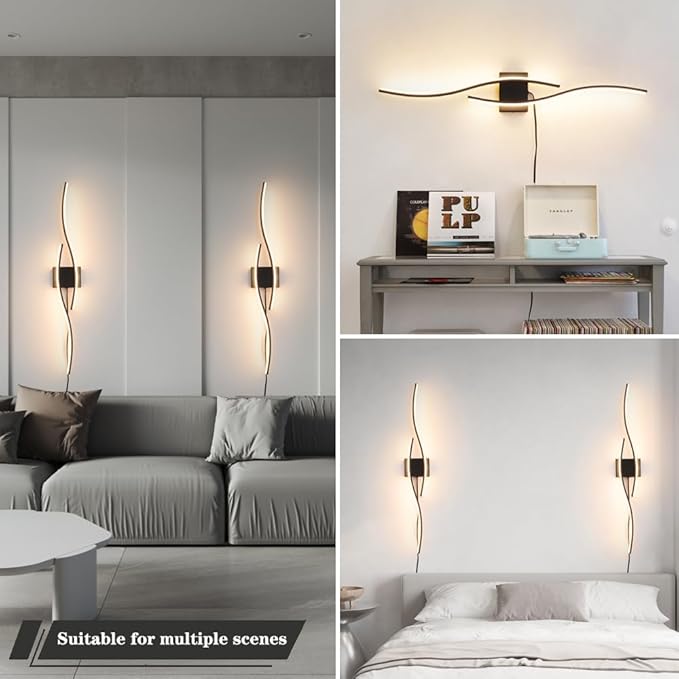 Daunton Modern Plug in Wall Sconces Set of Two, RC Dimmable LED Plug in Wall