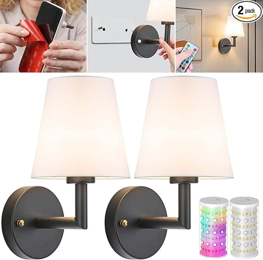 Vimhou Peel and Stick Wall Sconces, Stick On Wall Sconce Set of 2, Battery