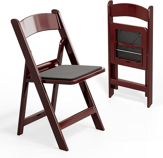VINGLI Resin Folding Chairs with Cushion, Foldable Plastic Chair with Comfortable Padded Seats, Perfect for Event Party Indoor Outdoor, Reddish Brown, 2 PC