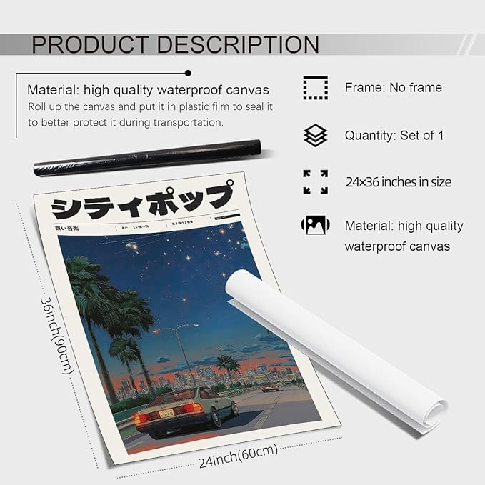 Heltrappe Vintage Japanese Canvas Wall Art 90s Vaporwave Aesthetic Print Asian