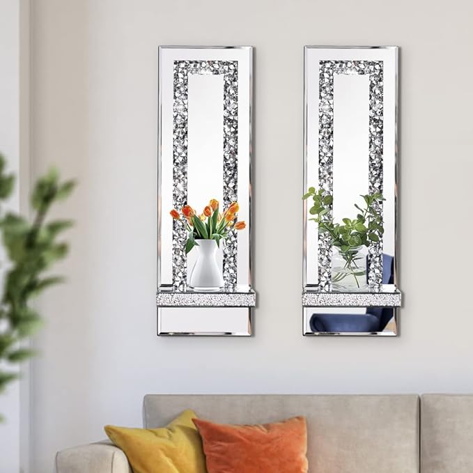 Aeveco Crystal Crush Diamond Mirrored Candle Sconces, Wall Decorations