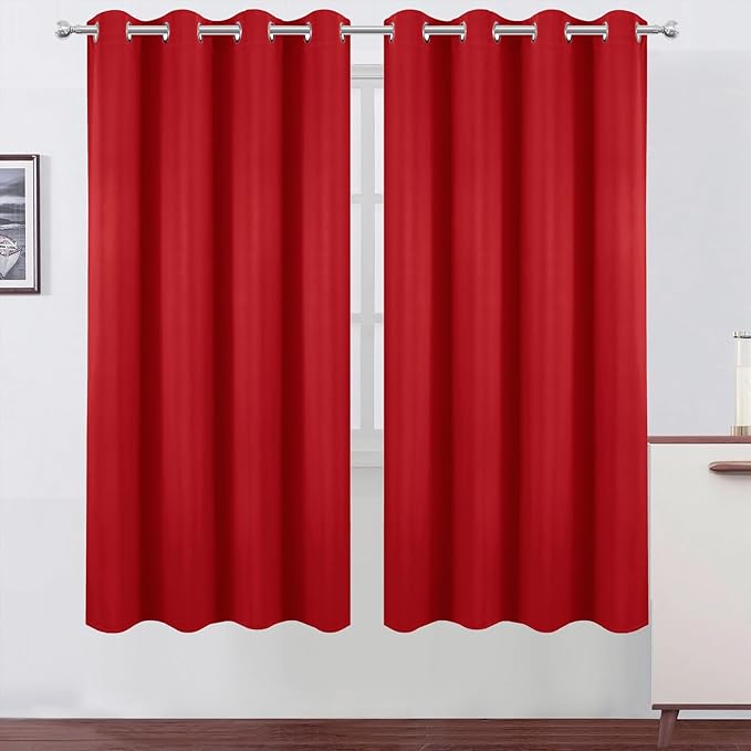 LEMOMO Blackout Curtains 66 x 72 Inch Long Bright Red Curtains Set of 2 Panels