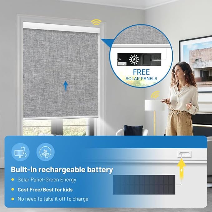 Motorized Blinds with Remote, Cordless Smart Blinds with Valance Cover