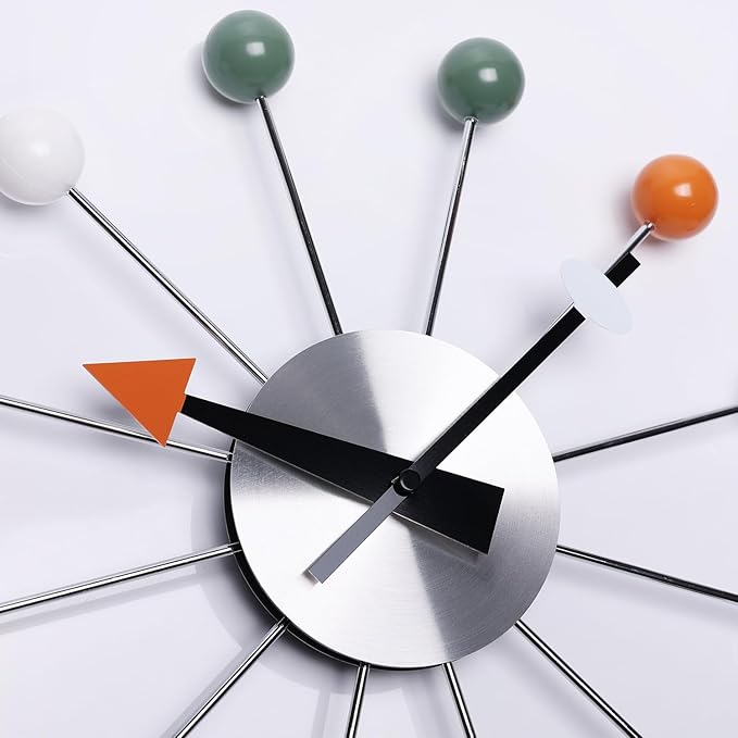 Mid Century Modern Wall Clock Decorative Multicolour Ball Silent Non Ticking